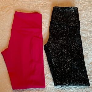 Party Pink Crop leggings and Blacked speckled Leggings, $35 each.